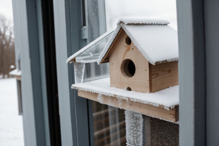 Detail of frost on a birdhouse windowの素材