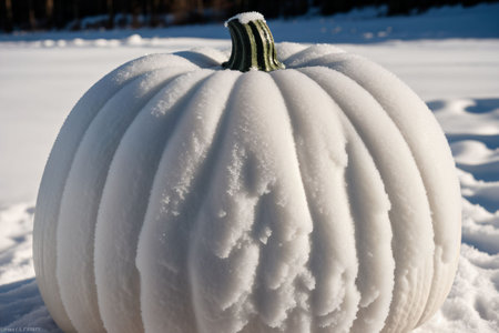 Detail of frost on a pumpkin in snowの素材