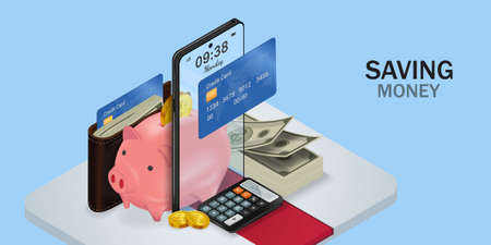Saving money.Calculating Payment, Salary or Taxes.Financial Administration Concept.Age pension money saving. Seniors budget planning conceptのイラスト素材