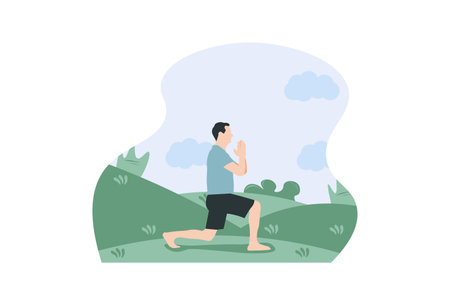 man doing yoga at the park flat characterのイラスト素材