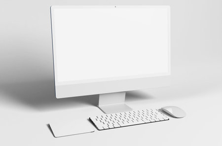 Computer clean work desk in white backgroundの写真素材