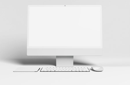 Computer clean work desk in white backgroundの写真素材