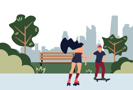 Couple Playing at the Park Flat Character suitable for illustration and graphic resourcesのイラスト素材