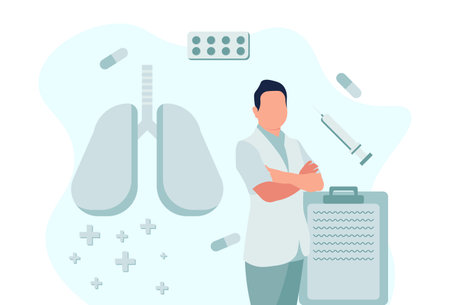 Lungs Specialist Doctor flat character suitable for illustration and preview graphic resourcesのイラスト素材