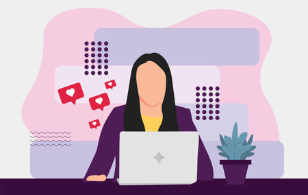 Women in Laptop Flat Character suitable for Office & Corporateのイラスト素材