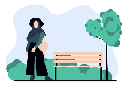 Traveling Islamic Woman to the nature flat character suitable for graphic resources, illustration and preview designのイラスト素材