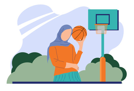 Muslim Woman Basketball Sports Flat Character suitable for illustration, flat design and graphic resourcesのイラスト素材