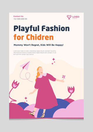 The Playing Girl in playful color Brochure Template suitable for brochure template, graphic resourcesのイラスト素材