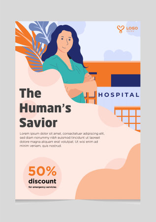 Human Savior Nurse Landing Brochure Template suitable for hospital advertising design, template and illustrationのイラスト素材