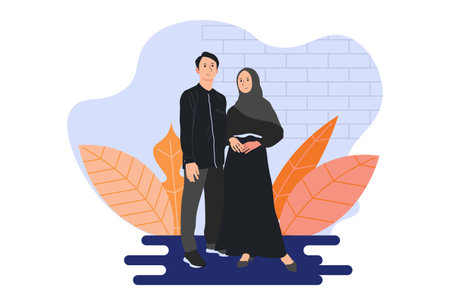 Islamic Woman and Man Fashion Flat Characterのイラスト素材