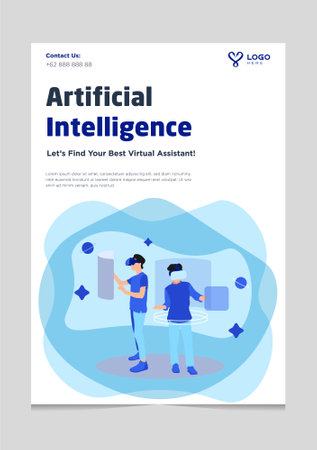 Artificial intelligence Virtual Assistant Brochure Template suitable for technology company advertising media and illustrationのイラスト素材