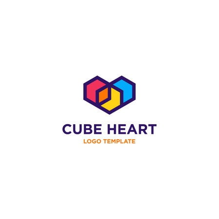 Cube Heart Logo Concept Design Vector Template suitable for branding, company logo, illustration and so onのイラスト素材