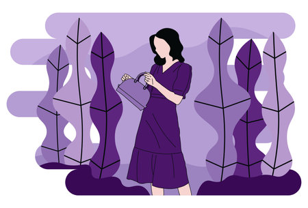 Feminine Woman at the park Flat Character suitable for background, preview and illustrationのイラスト素材