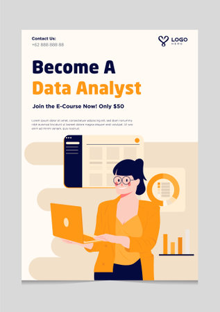 Data Analyst Woman Course Brochure Templateのイラスト素材