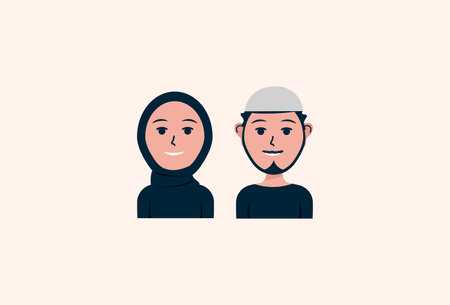 Cute Avatars Character muslim men and womanのイラスト素材
