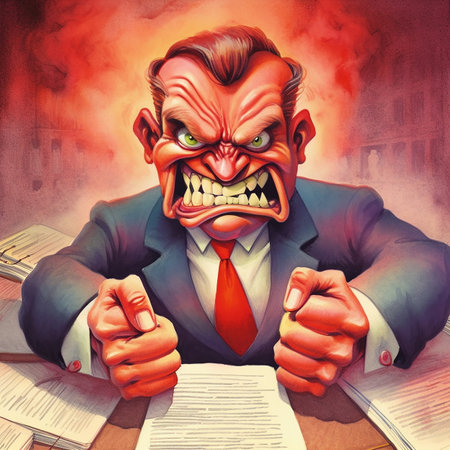 A cartoonish picture of an angry office worker with a bright red face AI generativeの素材