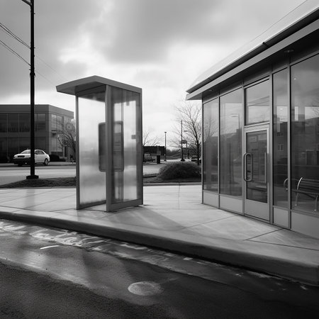 A realistic picture of a line outside a phone booth, on the sideways AI generativeの素材
