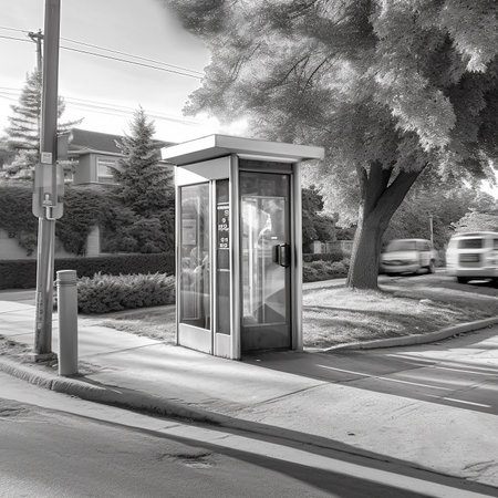 A realistic picture of a line outside a phone booth, on the sideways AI generativeの素材