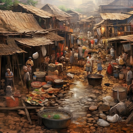 A slum south east asia traditional market that muddy and manifested by flies AI generativeの素材