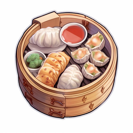 cute dimsum sticker no background AI generativeの素材