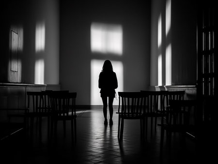 black and white picture of a silhouette in the empty room generative AIの素材