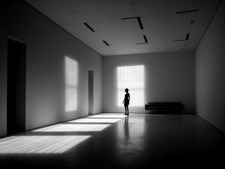 black and white picture of a silhouette in the empty room generative AIの素材
