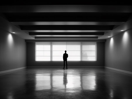 black and white picture of a silhouette in the empty room generative AIの素材