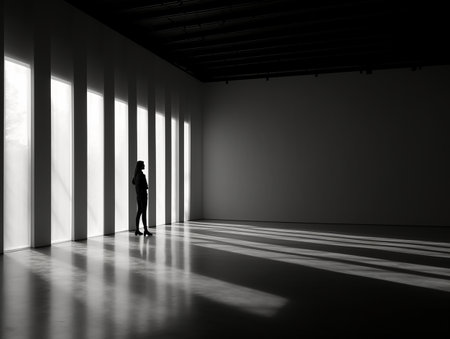 black and white picture of a silhouette in the empty room generative AIの素材