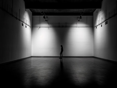 black and white picture of a silhouette in the empty room generative AIの素材