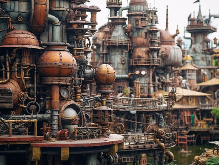 steam punk tribal village, insane detail made by AI generative photoの素材