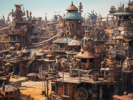 steam punk tribal village, insane detail made by AI generative photoの素材