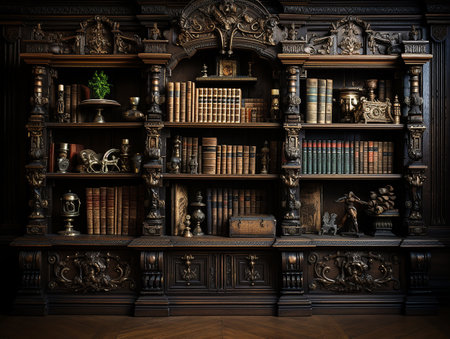 a photography of classical wooden library, insane detail AI generativeの素材