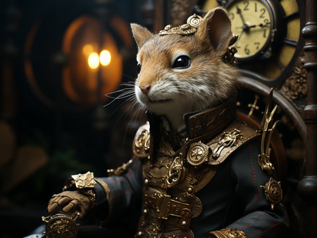 photography of steam punk style squirrel in the tree house AI generativeの素材