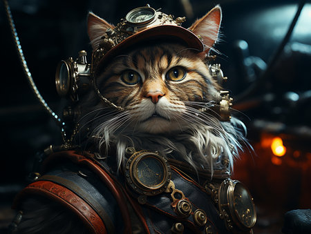 photography of steam punk cat in sea, insane detail AI generativeの素材
