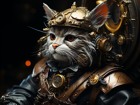 photography of steam punk cat in sea, insane detail AI generativeの素材
