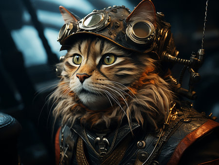 photography of steam punk cat in sea, insane detail AI generativeの素材