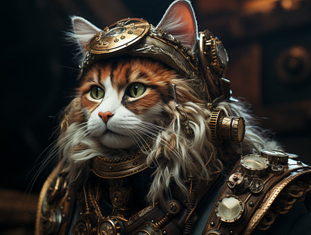 photography of steam punk cat in sea, insane detail AI generativeの素材
