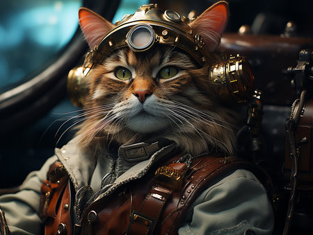 photography of steam punk cat in sea, insane detail AI generativeの素材