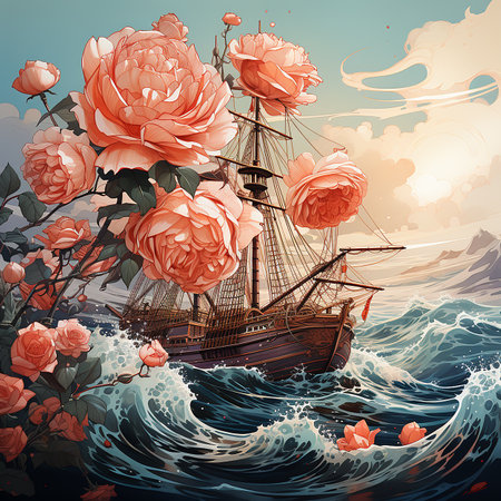 watercolor style of roses in the seas --s 750 AI Generative Photoの素材