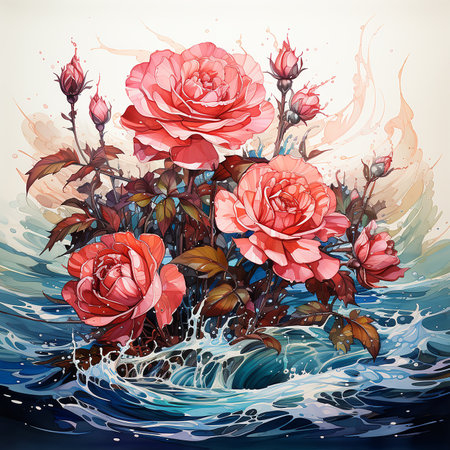 watercolor style of roses in the seas --s 750 AI Generative Photoの素材