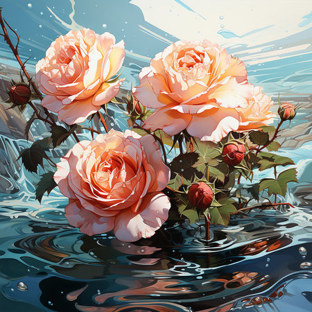 watercolor style of roses in the seas --s 750 AI Generative Photoの素材