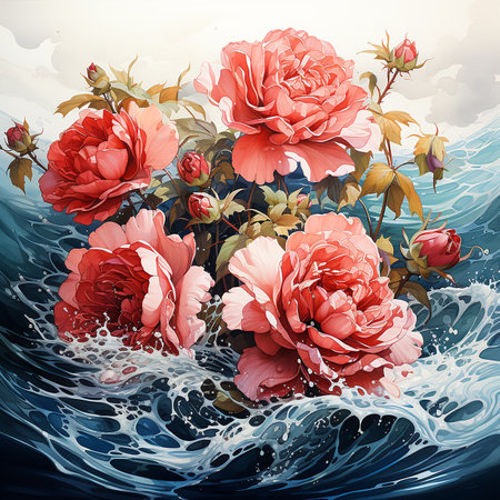 watercolor style of roses in the seas --s 750 AI Generative Photoの素材