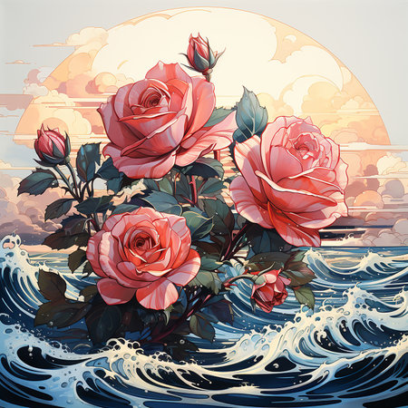 watercolor style of roses in the seas --s 750 AI Generative Photoの素材