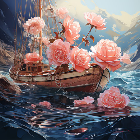 watercolor style of roses in the seas --s 750 AI Generative Photoの素材