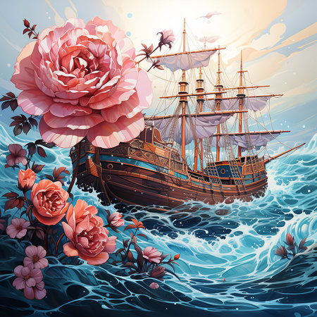 watercolor style of roses in the seas --s 750 AI Generative Photoの素材