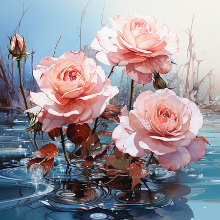 watercolor style of roses in the seas --s 750 AI Generative Photoの素材