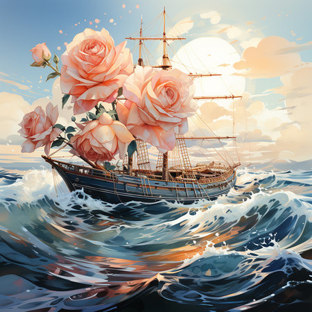 watercolor style of roses in the seas --s 750 AI Generative Photoの素材