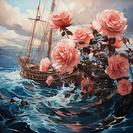 watercolor style of roses in the seas --s 750 AI Generative Photoの素材