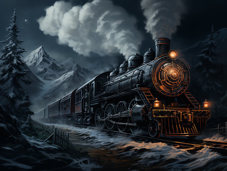 a train in the snow with dark background, insane detail Made By AI generative Photoの素材