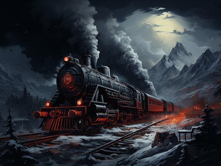 a train in the snow with dark background, insane detail Made By AI generative Photoの素材